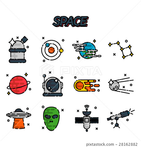 Space flat icons set - Stock Illustration [28162882] - PIXTA