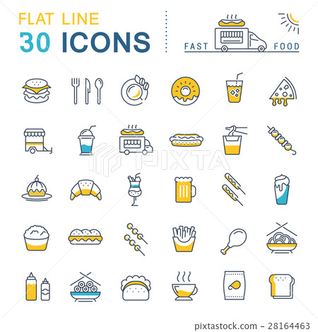 Set Vector Flat Line Icons Fast Food and Junk Food 28164463