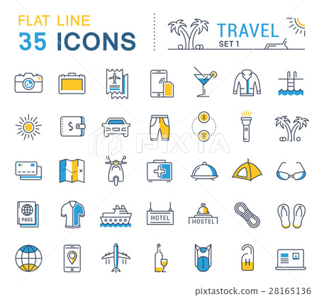 Set Vector Flat Line Icons Travel Set Vector Flat Line Icons Travel 28165136