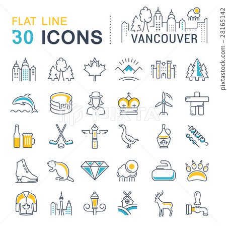 Set Vector Flat Line Icons Vancouver and Canada Set Vector Flat Line Icons Vancouver and Canada 28165142