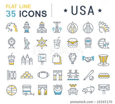 Set Vector Flat Line Icons USA and America 28165170