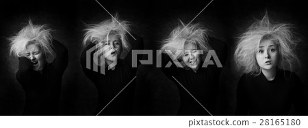 Few emotions shown by woman in black and white. 28165180