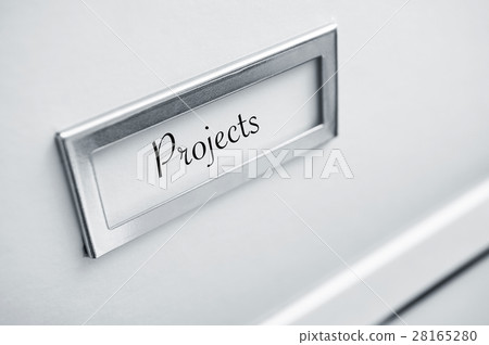 archive cardboard with sticker with word Projects 28165280