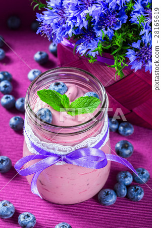 yogurt with blueberries and mint yogurt with blueberries and mint 28165619