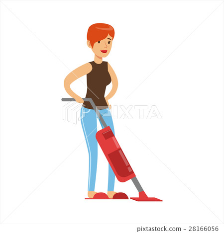 Woman Housewife Cleaning The Floor With Vacuum - Stock Illustration ...