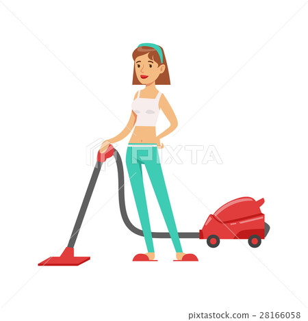 Woman Housewife Vacuum Cleaning The Floor Woman Housewife Vacuum Cleaning The Floor 28166058