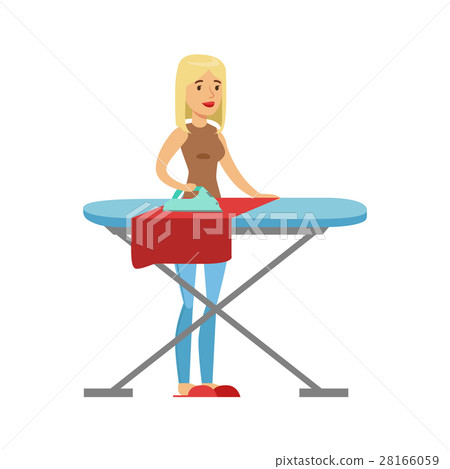 Woman Housewife Ironing The Clothes On Ironing 28166059