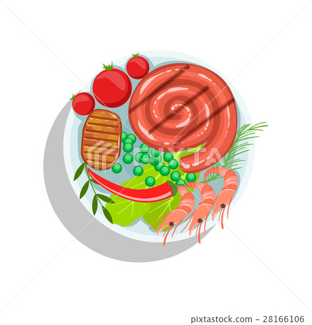 Rolled Sausage, Beef Steak And Shrimps Rolled Sausage, Beef Steak And Shrimps 28166106