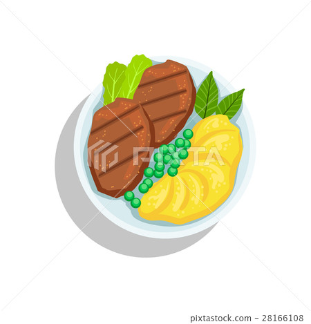 Beef Steak With Mashed Potato And Peas Beef Steak With Mashed Potato And Peas 28166108