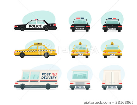 Set of cartoon ambulance, police and yellow taxi Set of cartoon ambulance, police and yellow taxi 28168065