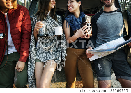 Friends Checking Map Outdoors Concept 28169755