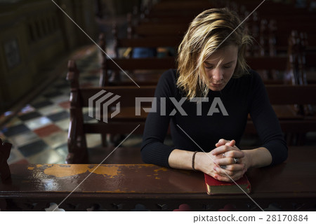 Woman Sitting Church Religion Concept Woman Sitting Church Religion Concept 28170884