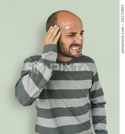 Man Headache Painful Wound Injured Concept Man Headache Painful Wound Injured Concept 28172665