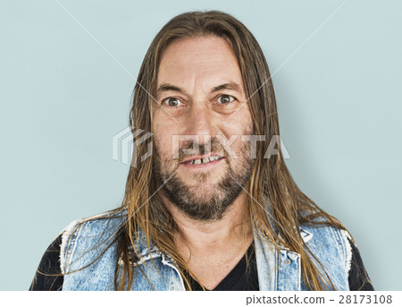 Man Long Hair Hairstyle Smiling Sneer Portrait Concept 28173108