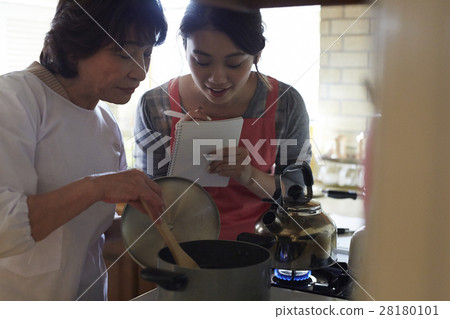 Mother-in-law teaching cooking to the bride 28180101