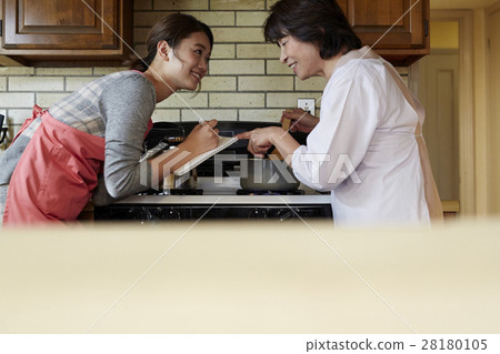 Mother-in-law teaching cooking to the bride 28180105