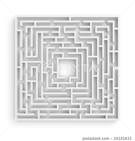 3d rendering of a white square maze on white 28181631