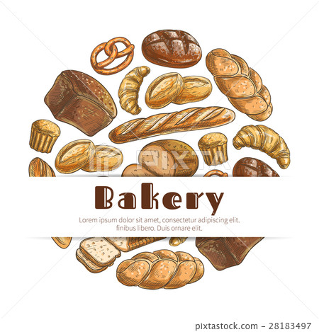 Bakery bread sketch round vector poster 28183497