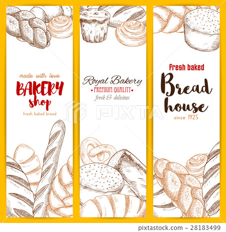 Bakery or bread house sketch vector banners set 28183499