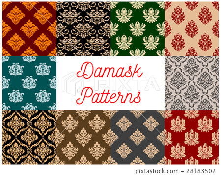 Damask ornament seamless vector patterns set - Stock Illustration ...