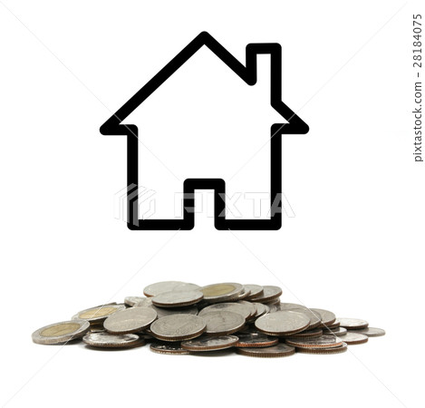 A pile of coins with house A pile of coins with house 28184075