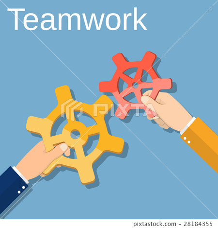 Cartoon businessmans hands joining gears 28184355