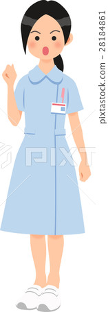 A woman wearing a blue nurse clothes voice 28184861