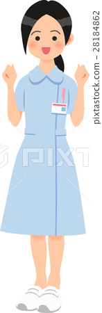 A woman happy with a guts pose wearing blue nurse clothes 28184862