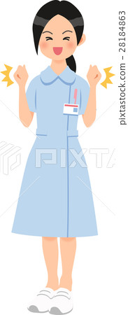 A woman glad to hold a fist in blue nurse clothes 28184863