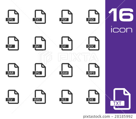 Vector black  file format  icons set 28185992