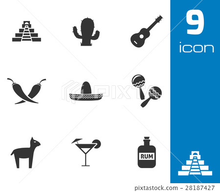 Vector black mexico icons set 28187427