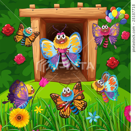 Colorful butterflies flying in garden Colorful butterflies flying in garden 28187718