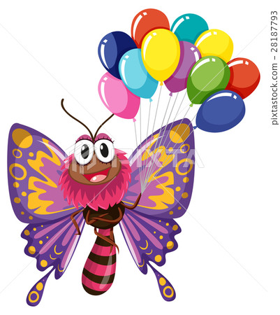 Colorful butterfly holding balloons Colorful butterfly holding balloons 28187793