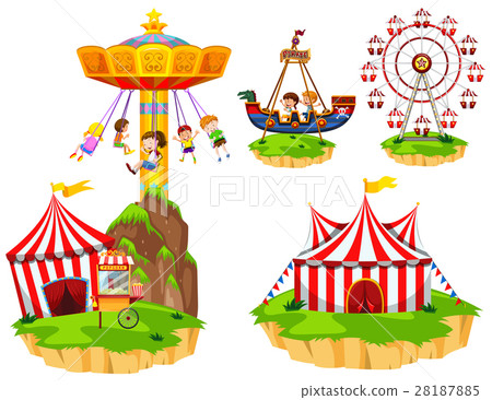 Kids on different types of rides at park 28187885