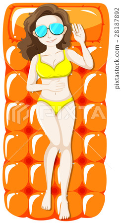 Woman in yellow bikini on floating mat 28187892