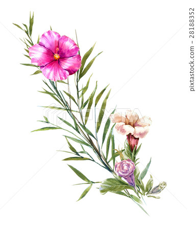 watercolor painting of leaves and flower watercolor painting of leaves and flower 28188352