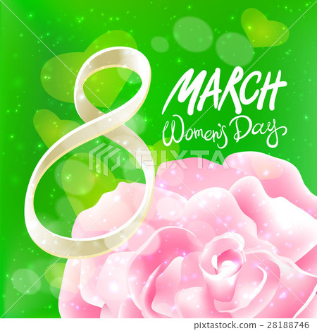 vector. 8 march womens day. pink rose. green vector. 8 march womens day. pink rose. green 28188746