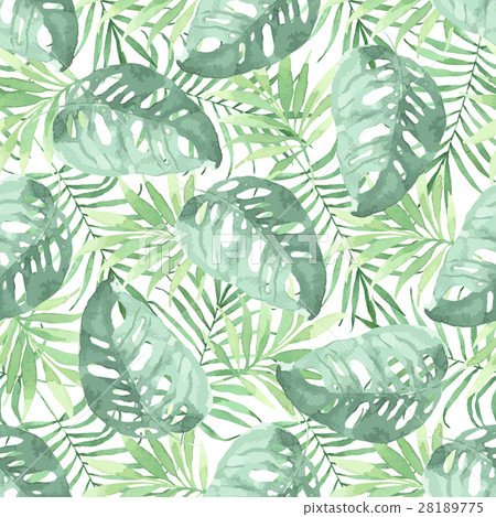 Watercolor tropical pattern with leaves. 28189775