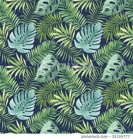 Watercolor tropical pattern with leaves. 28189777