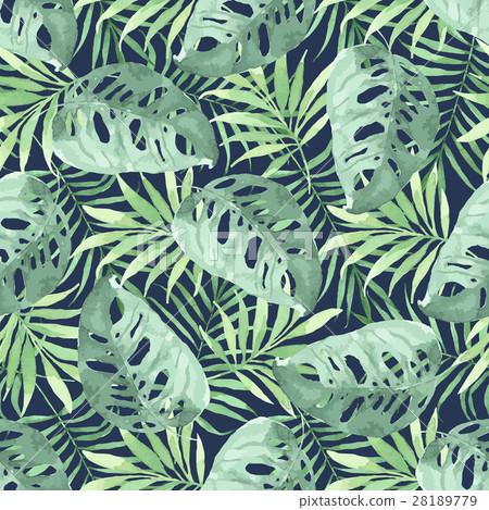 Watercolor tropical pattern with leaves. 28189779