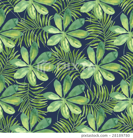Watercolor tropical pattern with leaves. Watercolor tropical pattern with leaves. 28189780