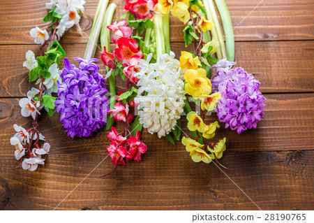 Fresh hyacinth flowers on wooden background. Fresh hyacinth flowers on wooden background. 28190765