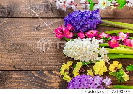 Fresh hyacinth flowers on wooden background. Fresh hyacinth flowers on wooden background. 28190779