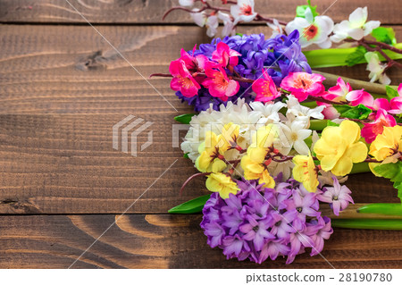 Fresh hyacinth flowers on wooden background. Fresh hyacinth flowers on wooden background. 28190780