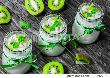 fresh homemade yogurt with kiwi fruit and mint fresh homemade yogurt with kiwi fruit and mint 28192796