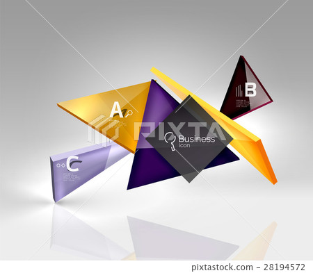 Colorful glossy glass triangle on empty 3d space Colorful glossy glass triangle on empty 3d space 28194572