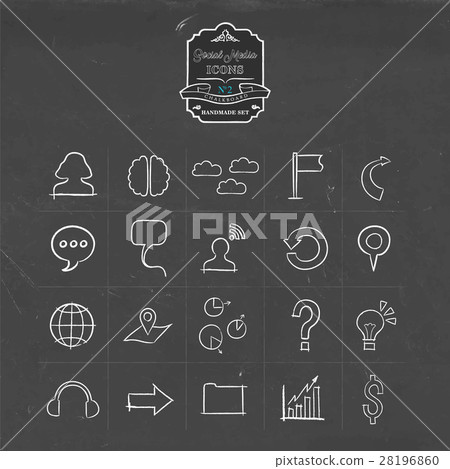 Social media network doodle line icon set Social media network doodle line icon set 28196860