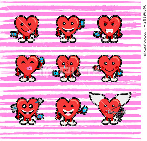 Valentines day heart emoji stitch patch set 28196866