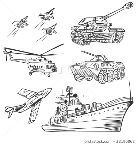 Vector Military Transport Sketch Set Vector Military Transport Sketch Set 28196868
