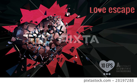 Polygonal broken heart moving on dark BG Polygonal broken heart moving on dark BG 28197288